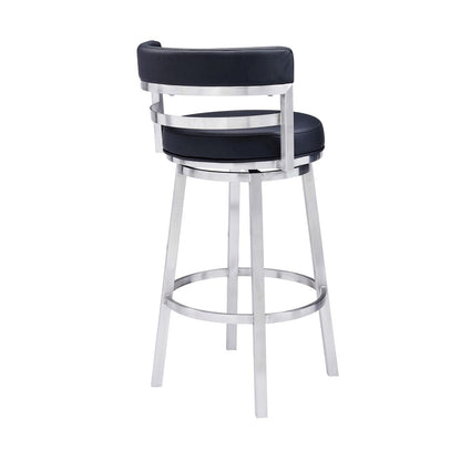 Armen Living - Madrid 30in Bar Height Swivel Black Faux Leather and Brushed Stainless Steel Bar Stool - LCMABABSBL30 veiw 3