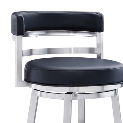 Armen Living - Madrid 30in Bar Height Swivel Black Faux Leather and Brushed Stainless Steel Bar Stool - LCMABABSBL30 veiw 4