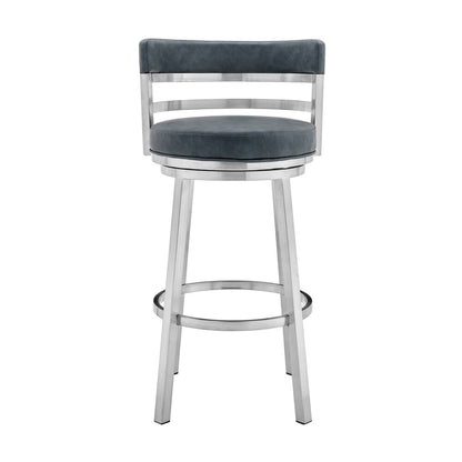 Armen Living - Madrid 30in Bar Height Swivel Blue Faux Leather and Brushed Stainless Steel Bar Stool - LCMABABSBLU30 veiw 2