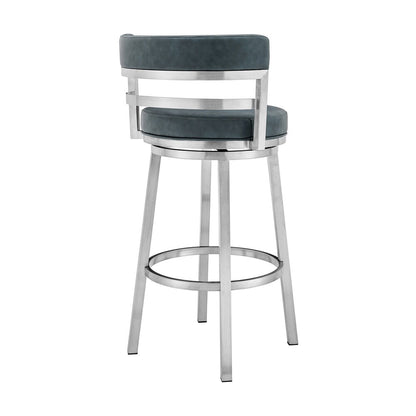 Armen Living - Madrid 30in Bar Height Swivel Blue Faux Leather and Brushed Stainless Steel Bar Stool - LCMABABSBLU30 veiw 3