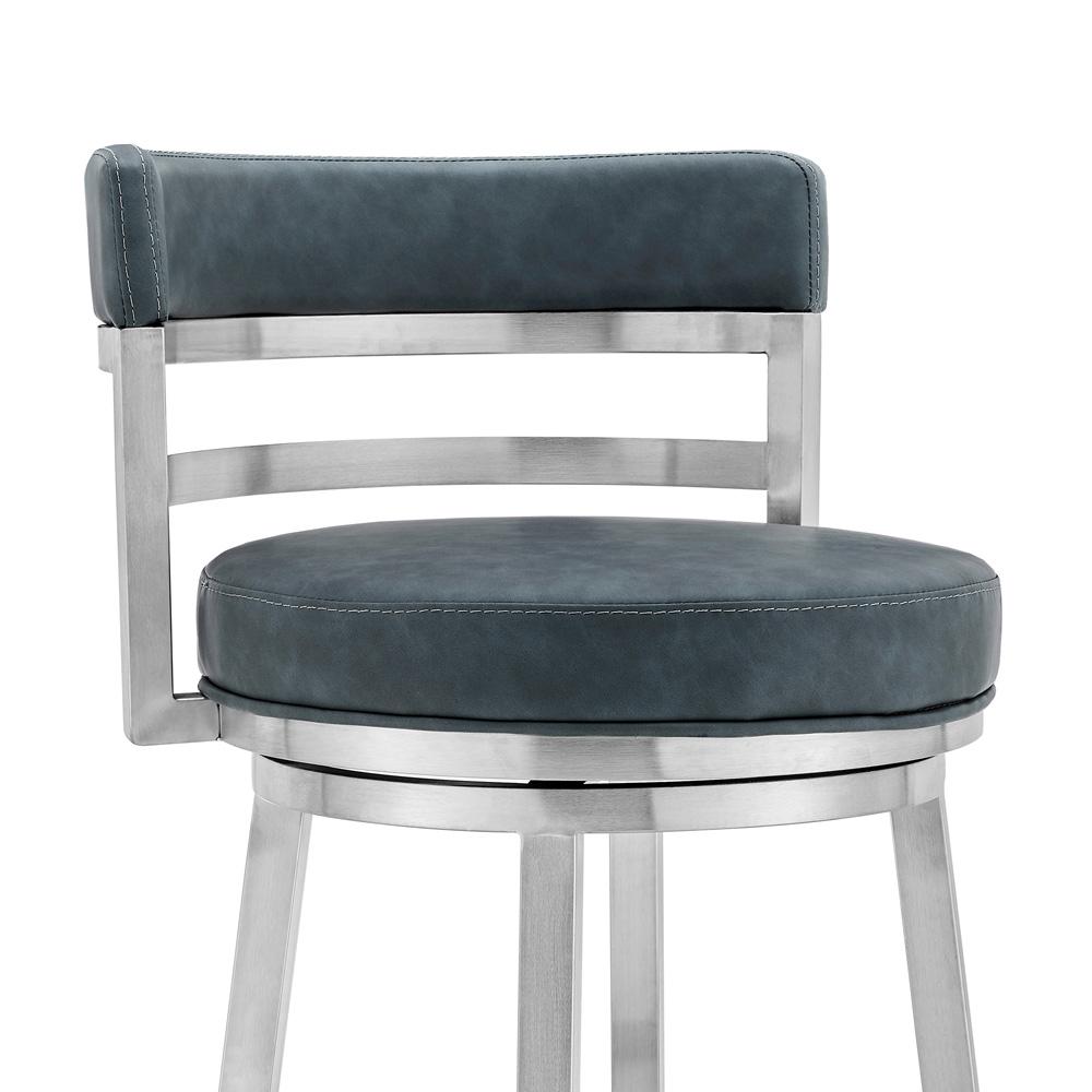 Armen Living - Madrid 30in Bar Height Swivel Blue Faux Leather and Brushed Stainless Steel Bar Stool - LCMABABSBLU30 veiw 4