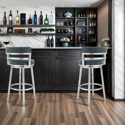 Armen Living - Madrid 30in Bar Height Swivel Blue Faux Leather and Brushed Stainless Steel Bar Stool - LCMABABSBLU30 veiw 7