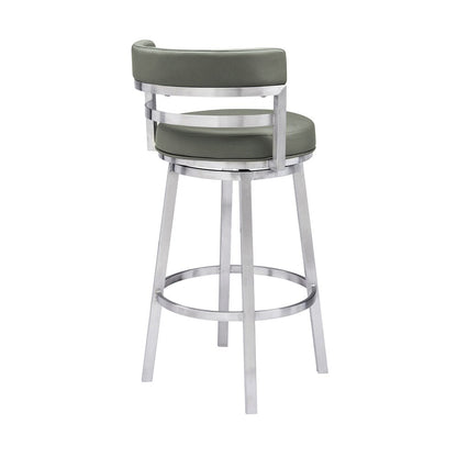 Armen Living - Madrid 30in Bar Height Swivel Grey Faux Leather and Brushed Stainless Steel Bar Stool - LCMABABSGR30 veiw 3