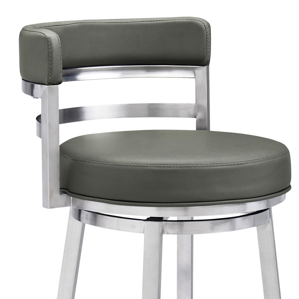 Armen Living - Madrid 30in Bar Height Swivel Grey Faux Leather and Brushed Stainless Steel Bar Stool - LCMABABSGR30 veiw 4