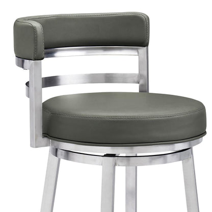Armen Living - Madrid 30in Bar Height Swivel Grey Faux Leather and Brushed Stainless Steel Bar Stool - LCMABABSGR30 veiw 4