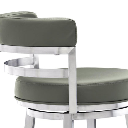 Armen Living - Madrid 30in Bar Height Swivel Grey Faux Leather and Brushed Stainless Steel Bar Stool - LCMABABSGR30 veiw 5