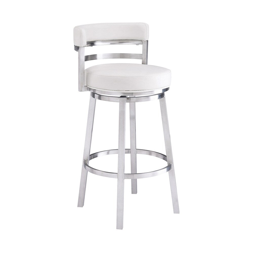 Armen Living - Madrid 30in Bar Height Swivel White Faux Leather and Brushed Stainless Steel Bar Stool - LCMABABSWH30 veiw 1