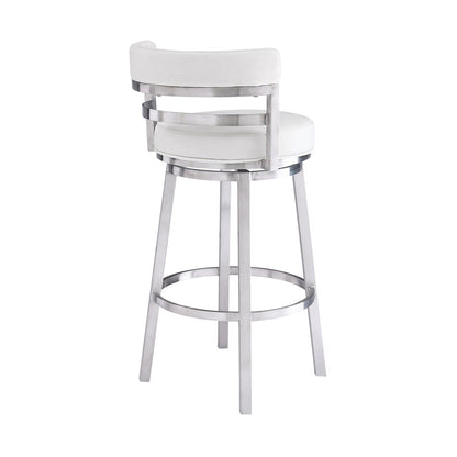 Armen Living - Madrid 30in Bar Height Swivel White Faux Leather and Brushed Stainless Steel Bar Stool - LCMABABSWH30 veiw 3