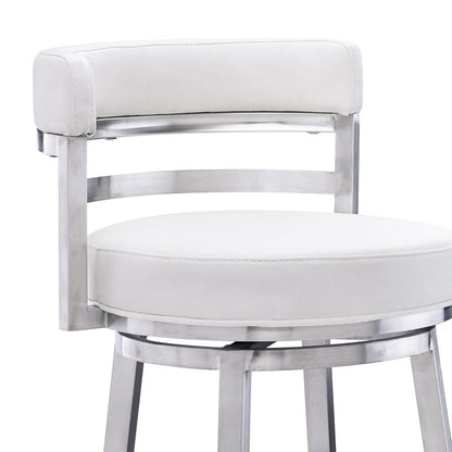 Armen Living - Madrid 30in Bar Height Swivel White Faux Leather and Brushed Stainless Steel Bar Stool - LCMABABSWH30 veiw 4