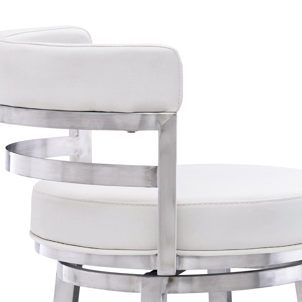 Armen Living - Madrid 30in Bar Height Swivel White Faux Leather and Brushed Stainless Steel Bar Stool - LCMABABSWH30 veiw 5
