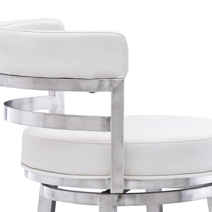 Armen Living - Madrid 30in Bar Height Swivel White Faux Leather and Brushed Stainless Steel Bar Stool - LCMABABSWH30 veiw 5