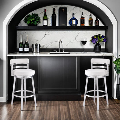 Armen Living - Madrid 30in Bar Height Swivel White Faux Leather and Brushed Stainless Steel Bar Stool - LCMABABSWH30 veiw 7