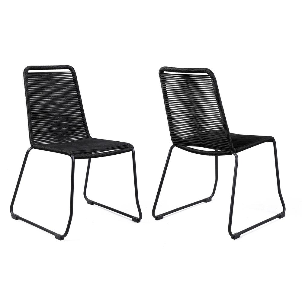 Armen Living - Shasta Outdoor Metal and Black Rope Stackable Dining Chair (Set of 2) - LCSHSIBLK veiw 1