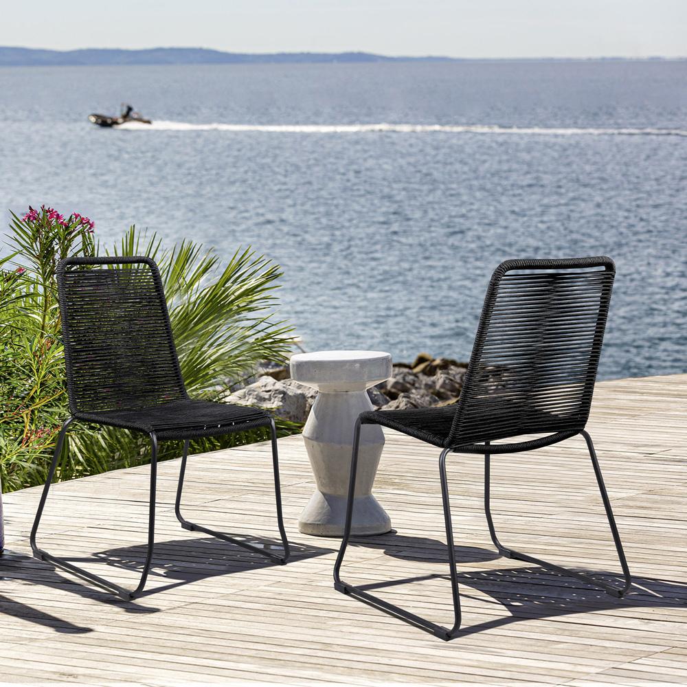 Armen Living - Shasta Outdoor Metal and Grey Rope Stackable Dining Chair (Set of 2) - LCSHSICH veiw 9