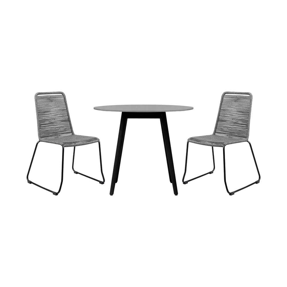 Armen Living - Sydney and Shasta 3 Piece Outdoor Patio 36in Dining Set in Black Eucalyptus Wood and Grey Rope - 840254333789 veiw 1