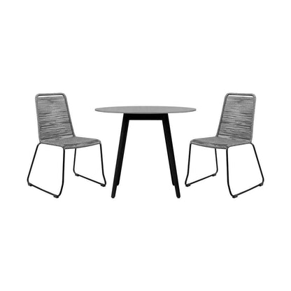 Armen Living - Sydney and Shasta 3 Piece Outdoor Patio 36in Dining Set in Black Eucalyptus Wood and Grey Rope - 840254333789 veiw 1