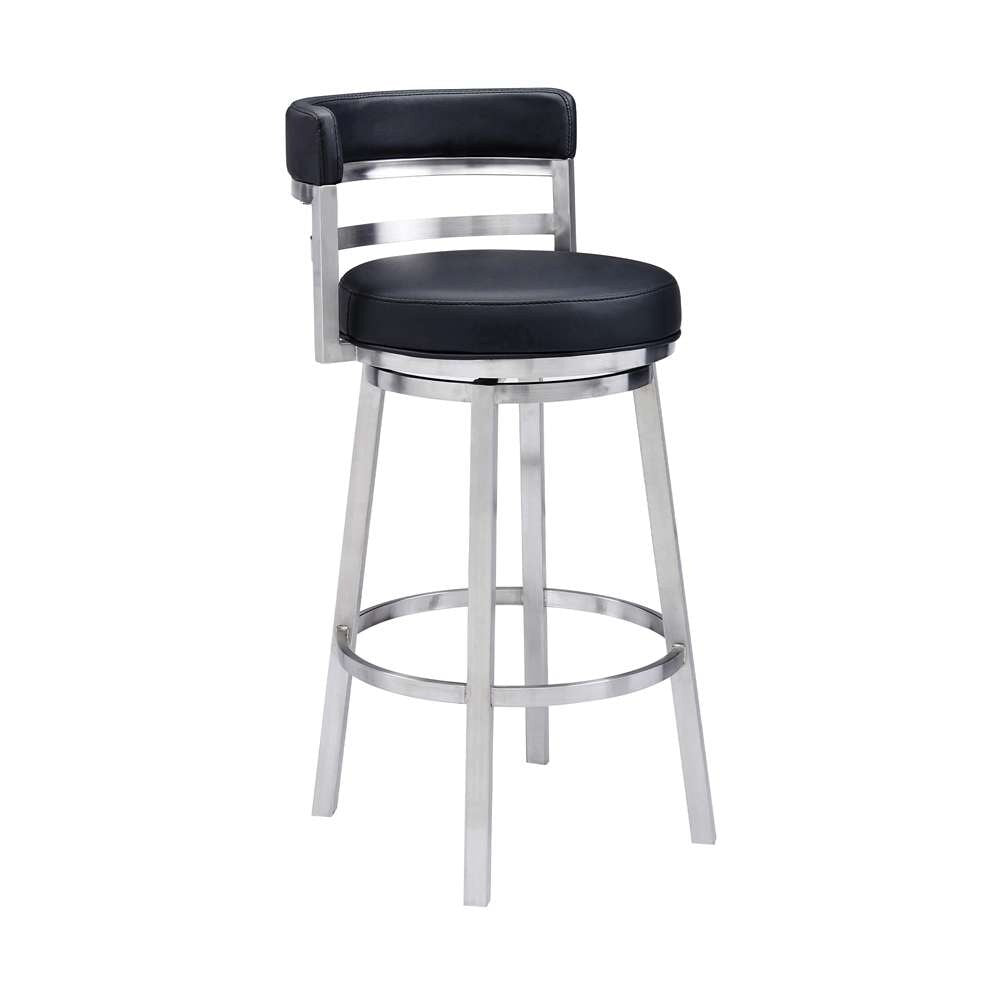Armen Living - Titana 26in Counter Height Swivel Black Faux Leather and Brushed Stainless Steel Bar Stool - 840254335110 veiw 1