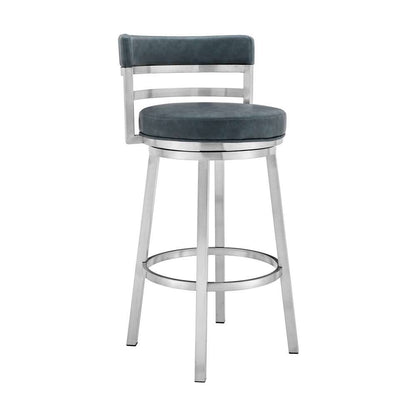 Armen Living - Titana 26in Counter Height Swivel Blue Faux Leather and Brushed Stainless Steel Bar Stool - 840254335189 veiw 1