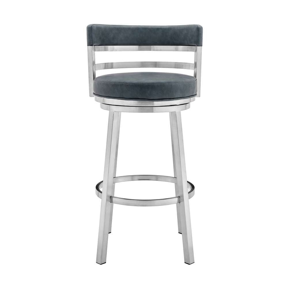 Armen Living - Titana 26in Counter Height Swivel Blue Faux Leather and Brushed Stainless Steel Bar Stool - 840254335189 veiw 2