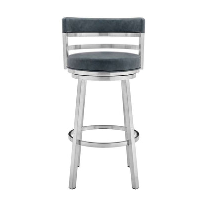 Armen Living - Titana 26in Counter Height Swivel Blue Faux Leather and Brushed Stainless Steel Bar Stool - 840254335189 veiw 2