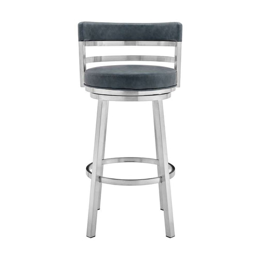 Armen Living - Titana 26in Counter Height Swivel Blue Faux Leather and Brushed Stainless Steel Bar Stool - 840254335189 veiw 2