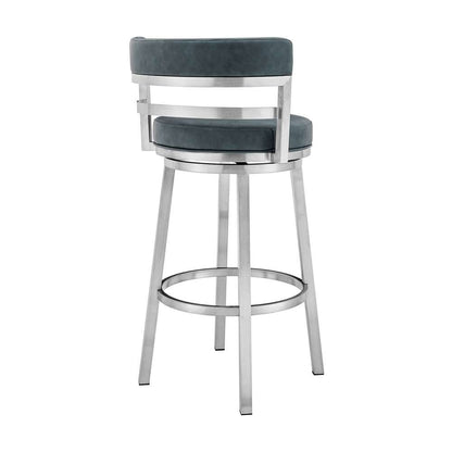 Armen Living - Titana 26in Counter Height Swivel Blue Faux Leather and Brushed Stainless Steel Bar Stool - 840254335189 veiw 3