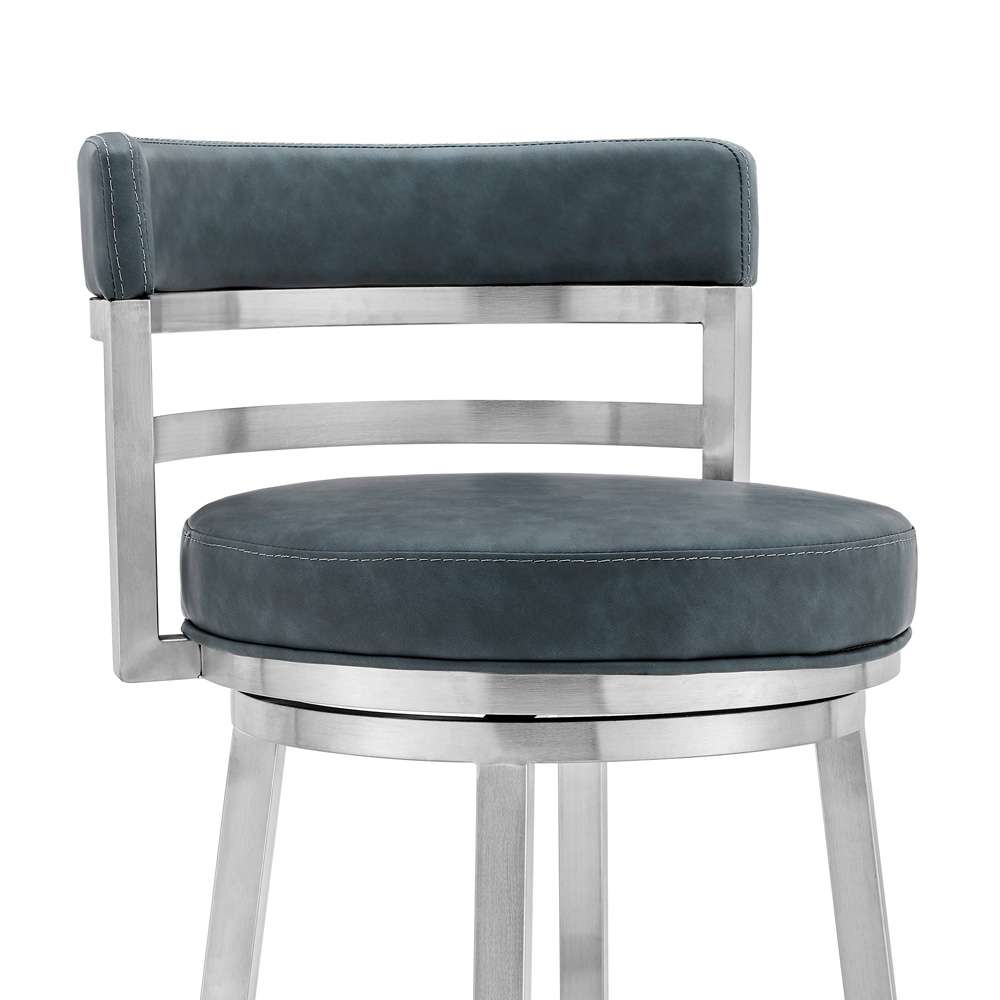 Armen Living - Titana 26in Counter Height Swivel Blue Faux Leather and Brushed Stainless Steel Bar Stool - 840254335189 veiw 4