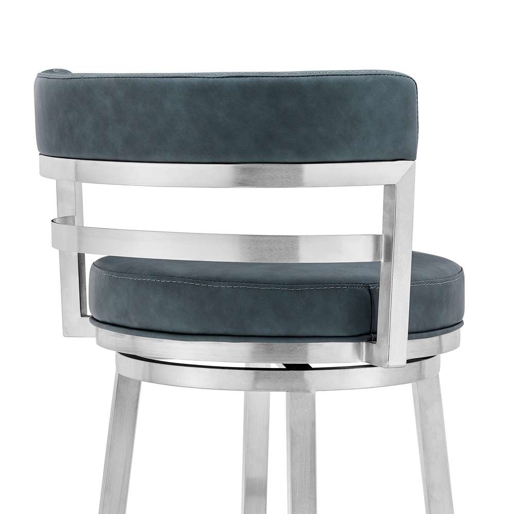 Armen Living - Titana 26in Counter Height Swivel Blue Faux Leather and Brushed Stainless Steel Bar Stool - 840254335189 veiw 5