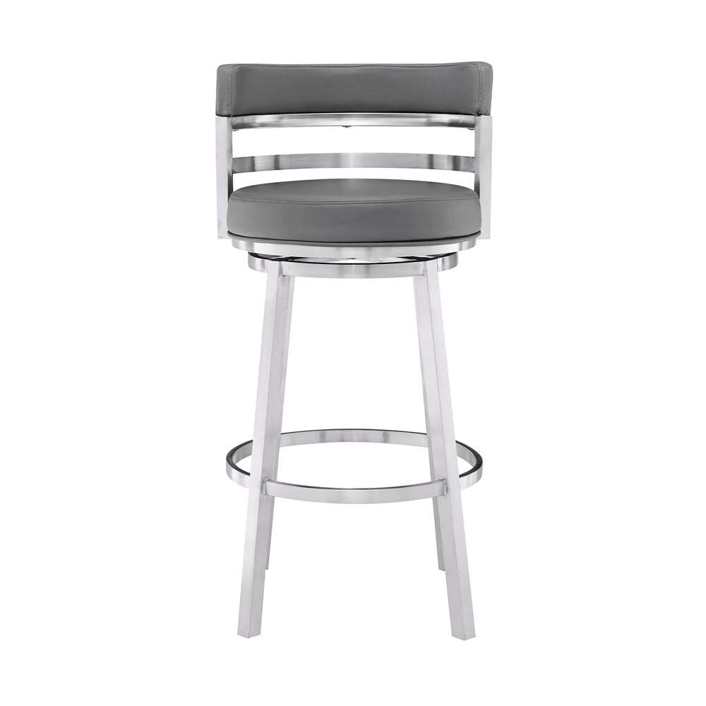 Armen Living - Titana 26in Counter Height Swivel Grey Faux Leather and Brushed Stainless Steel Bar Stool - 840254335073 veiw 2