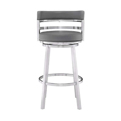 Armen Living - Titana 26in Counter Height Swivel Grey Faux Leather and Brushed Stainless Steel Bar Stool - 840254335073 veiw 2