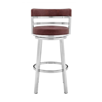 Armen Living - Titana 26in Counter Height Swivel Red Faux Leather and Brushed Stainless Steel Bar Stool - 840254335165 veiw 2
