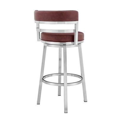 Armen Living - Titana 26in Counter Height Swivel Red Faux Leather and Brushed Stainless Steel Bar Stool - 840254335165 veiw 3
