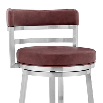 Armen Living - Titana 26in Counter Height Swivel Red Faux Leather and Brushed Stainless Steel Bar Stool - 840254335165 veiw 4