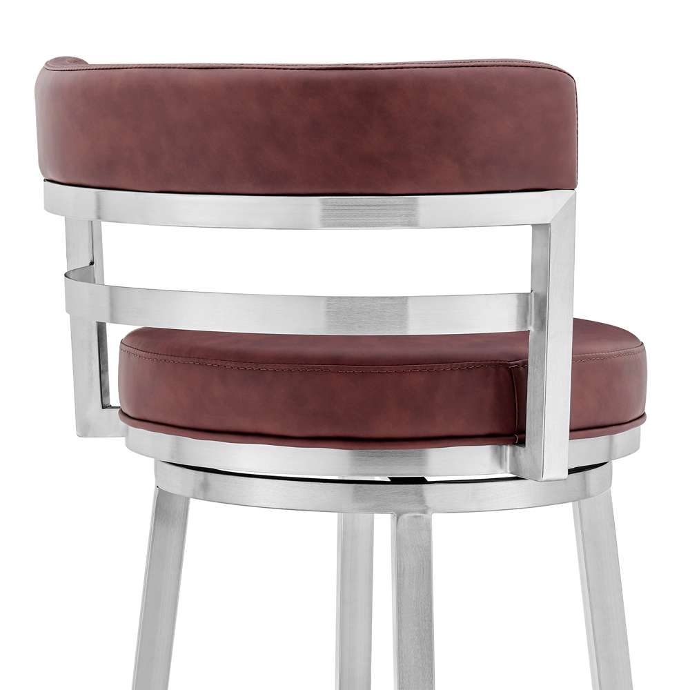 Armen Living - Titana 26in Counter Height Swivel Red Faux Leather and Brushed Stainless Steel Bar Stool - 840254335165 veiw 5