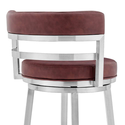 Armen Living - Titana 26in Counter Height Swivel Red Faux Leather and Brushed Stainless Steel Bar Stool - 840254335165 veiw 5