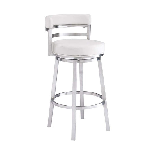 Armen Living - Titana 26in Counter Height Swivel White Faux Leather and Brushed Stainless Steel Bar Stool - 840254335097 veiw 1
