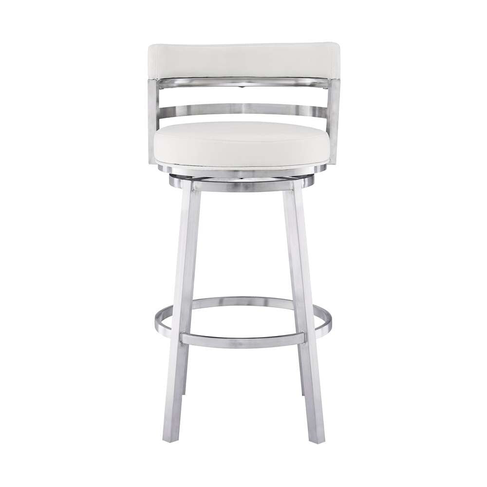 Armen Living - Titana 26in Counter Height Swivel White Faux Leather and Brushed Stainless Steel Bar Stool - 840254335097 veiw 2