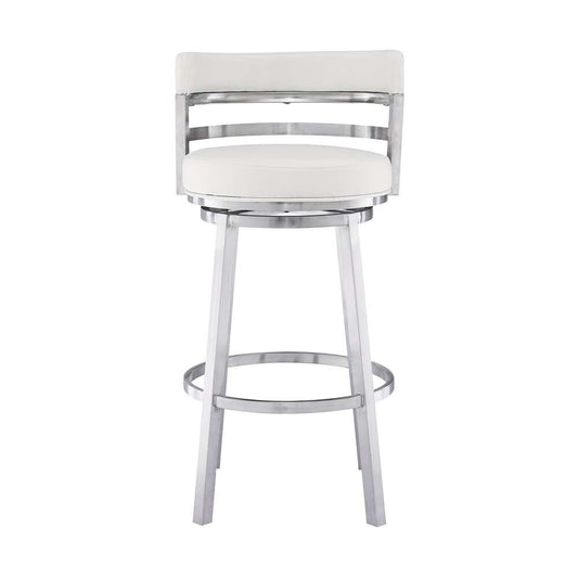 Armen Living - Titana 26in Counter Height Swivel White Faux Leather and Brushed Stainless Steel Bar Stool - 840254335097 veiw 2