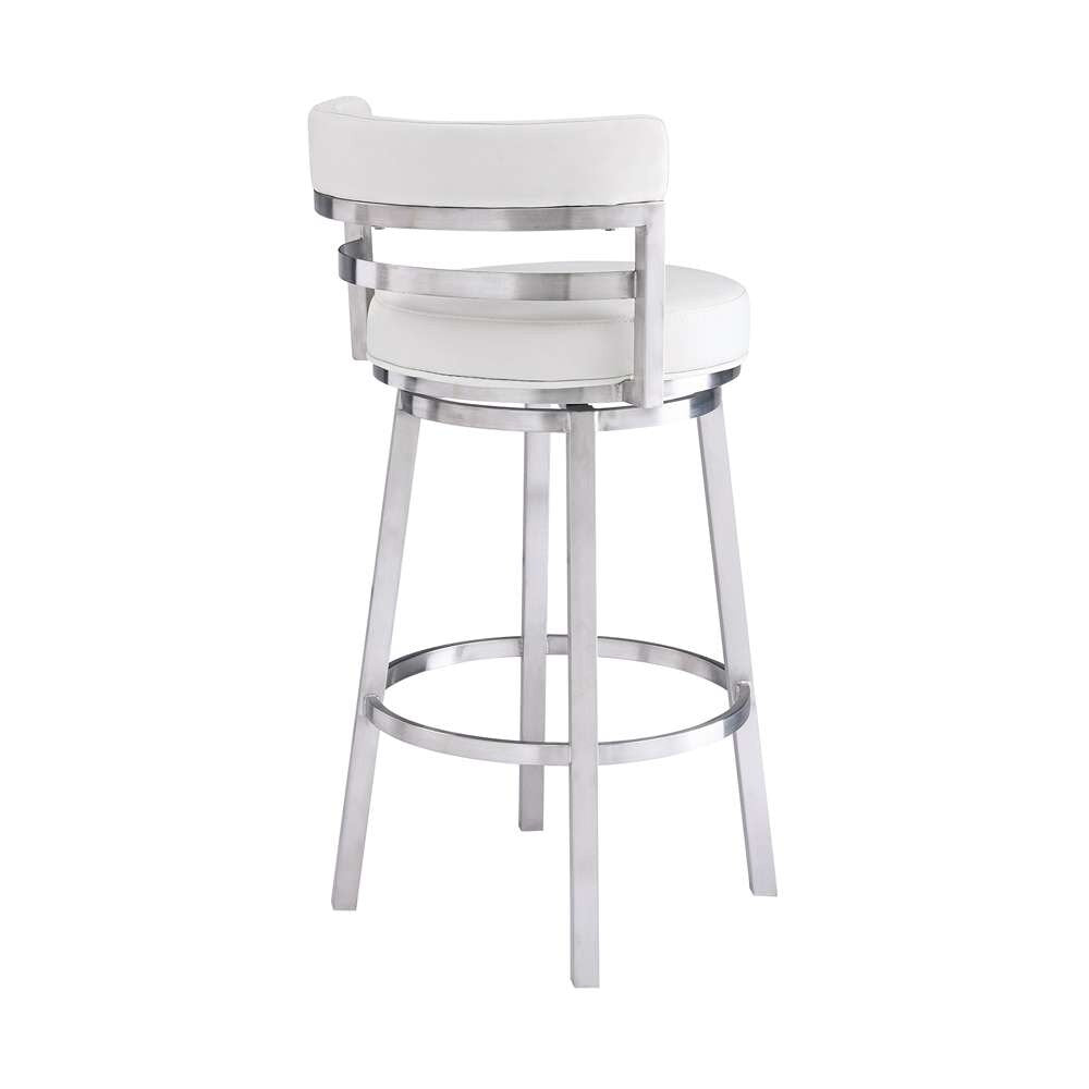 Armen Living - Titana 26in Counter Height Swivel White Faux Leather and Brushed Stainless Steel Bar Stool - 840254335097 veiw 3