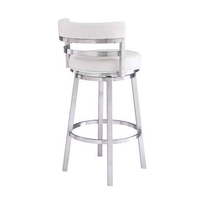 Armen Living - Titana 26in Counter Height Swivel White Faux Leather and Brushed Stainless Steel Bar Stool - 840254335097 veiw 3