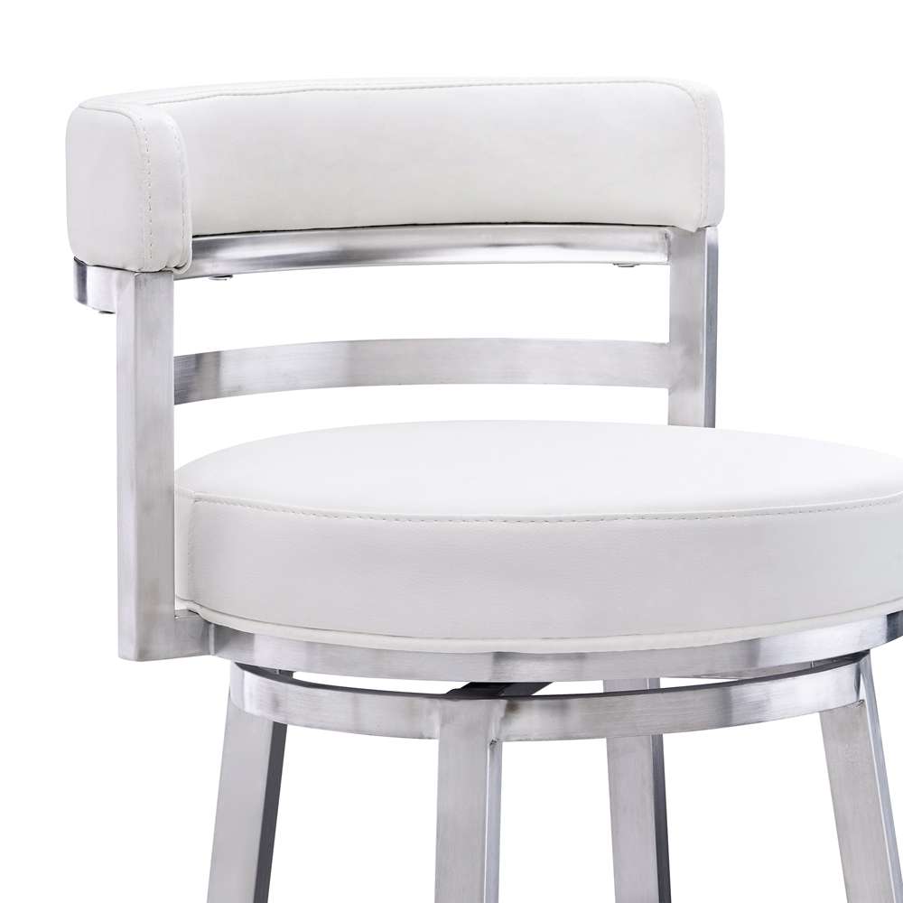 Armen Living - Titana 26in Counter Height Swivel White Faux Leather and Brushed Stainless Steel Bar Stool - 840254335097 veiw 4
