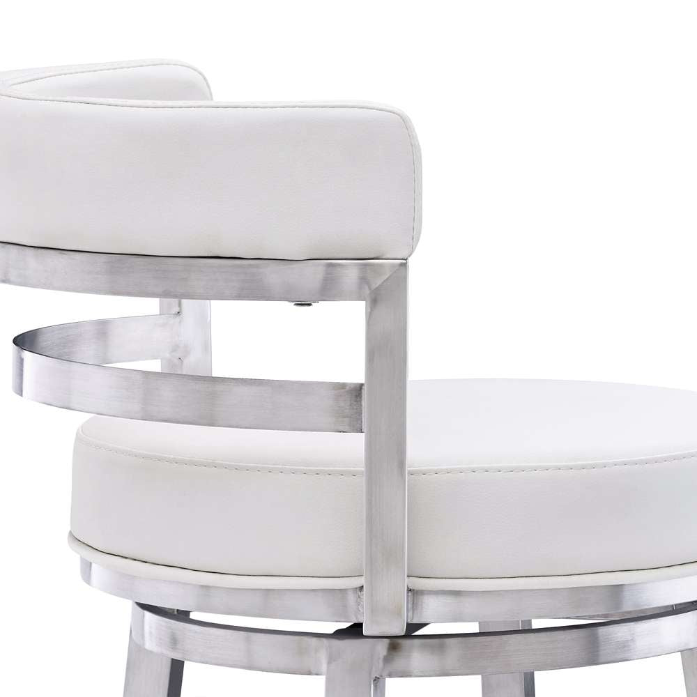 Armen Living - Titana 26in Counter Height Swivel White Faux Leather and Brushed Stainless Steel Bar Stool - 840254335097 veiw 5