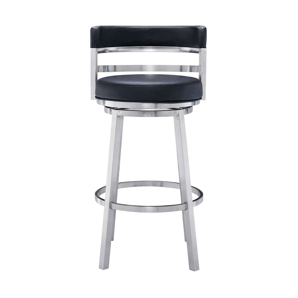 Armen Living - Titana 30in Bar Height Swivel Black Faux Leather and Brushed Stainless Steel Bar Stool - 840254335103 veiw 2