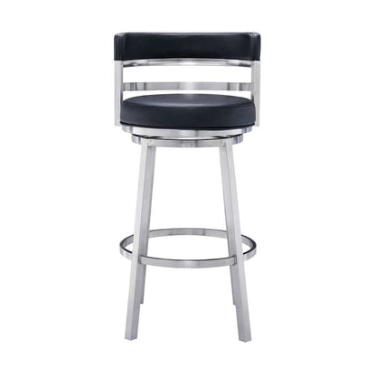 Armen Living - Titana 30in Bar Height Swivel Black Faux Leather and Brushed Stainless Steel Bar Stool - 840254335103 veiw 2