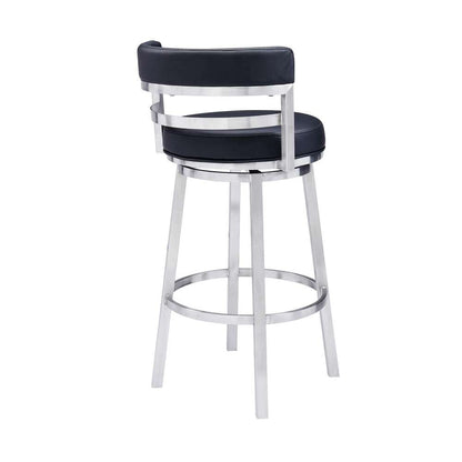 Armen Living - Titana 30in Bar Height Swivel Black Faux Leather and Brushed Stainless Steel Bar Stool - 840254335103 veiw 3