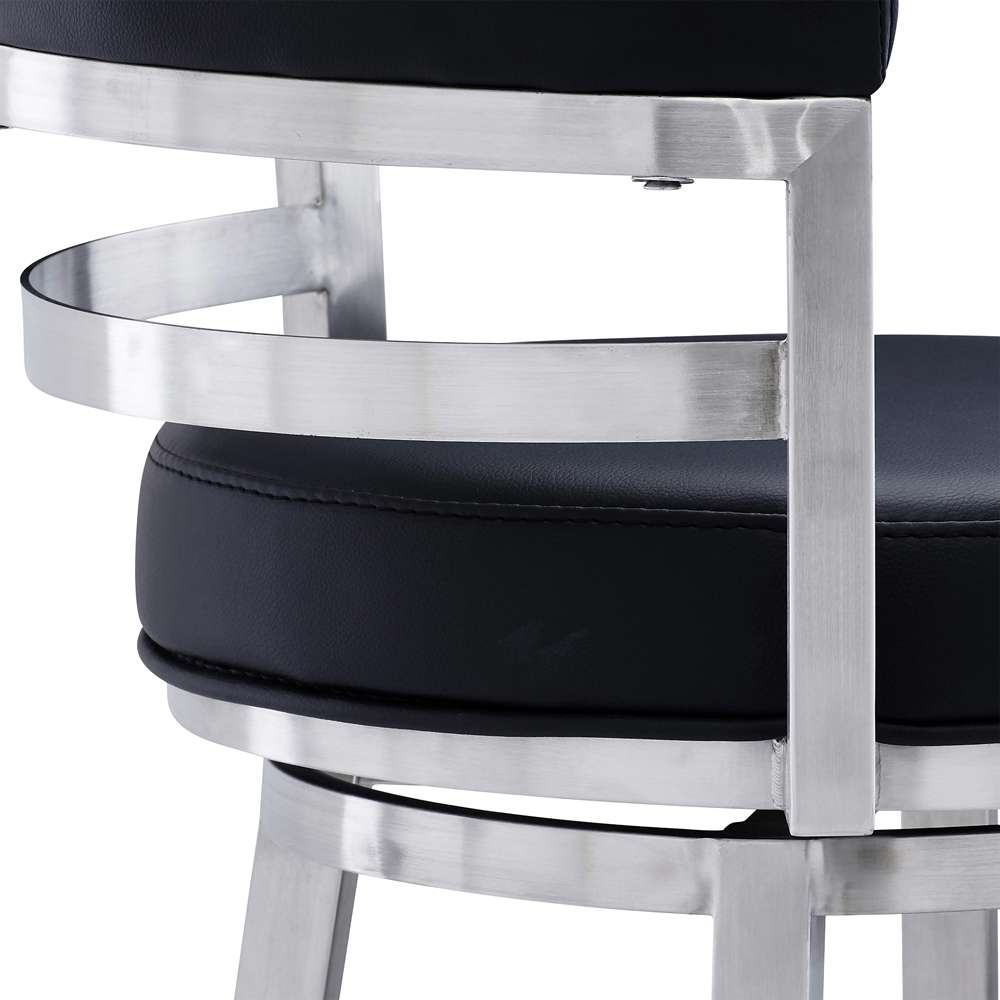 Armen Living - Titana 30in Bar Height Swivel Black Faux Leather and Brushed Stainless Steel Bar Stool - 840254335103 veiw 5
