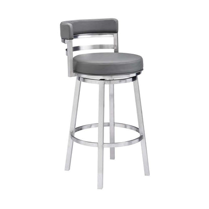 Armen Living - Titana 30in Bar Height Swivel Grey Faux Leather and Brushed Stainless Steel Bar Stool - 840254335066 veiw 1
