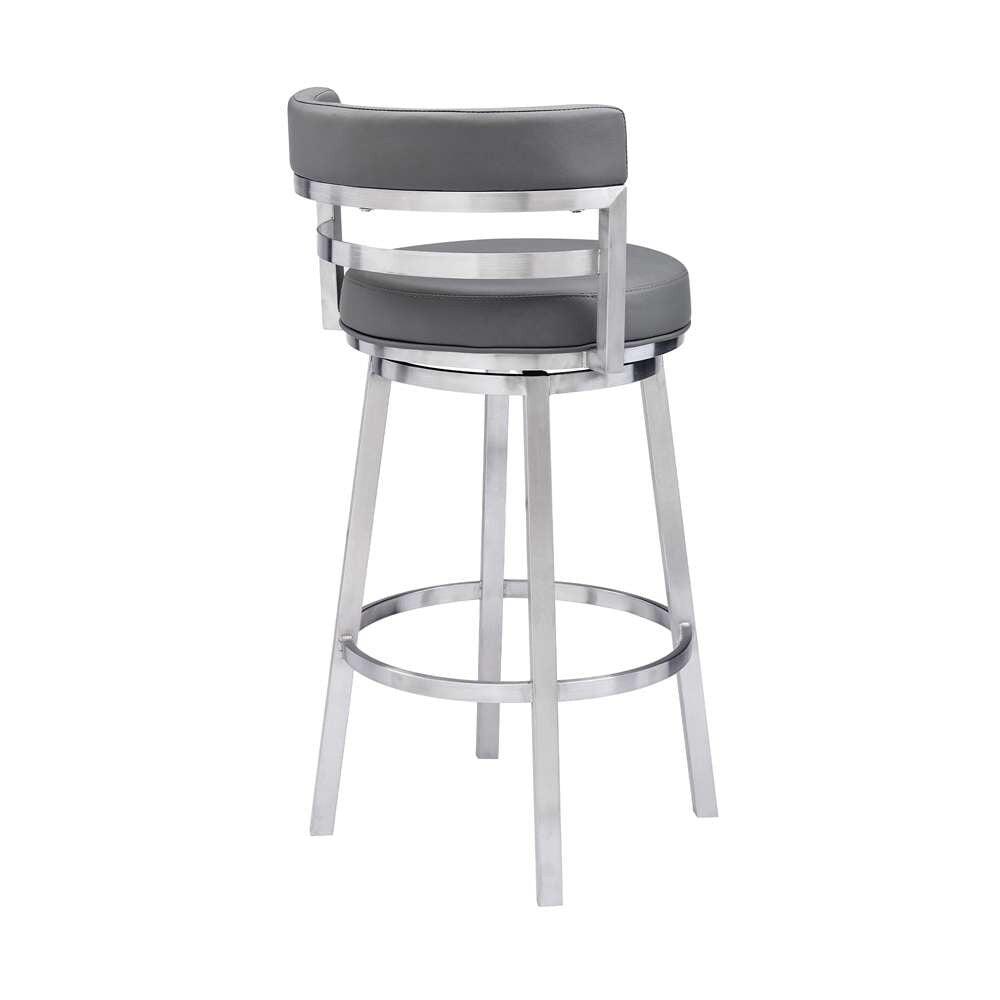 Armen Living - Titana 30in Bar Height Swivel Grey Faux Leather and Brushed Stainless Steel Bar Stool - 840254335066 veiw 3