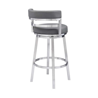 Armen Living - Titana 30in Bar Height Swivel Grey Faux Leather and Brushed Stainless Steel Bar Stool - 840254335066 veiw 3