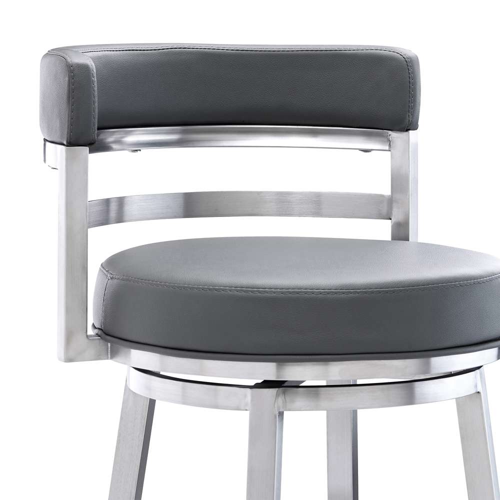 Armen Living - Titana 30in Bar Height Swivel Grey Faux Leather and Brushed Stainless Steel Bar Stool - 840254335066 veiw 4